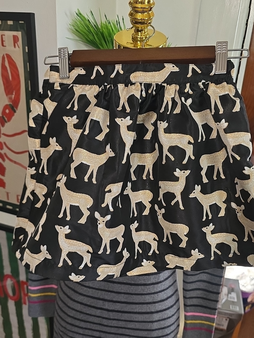 Kids Black Skirt with Gold Deer Print Gymboree 7 8